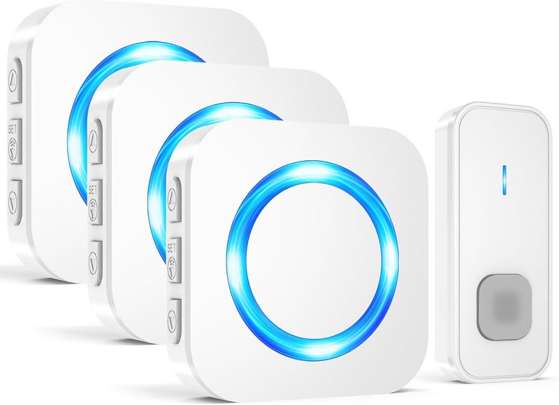 SURFOU Wireless Doorbell, Waterproof, Easy installation -1300ft Range 55 Chimes, 5 Adjustable Volume Levels - LED Flash (1 Button+3 Receivers-White) - Image 1